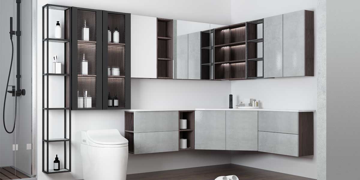 L-shaped Bathroom Vanity with High Gloss Doors