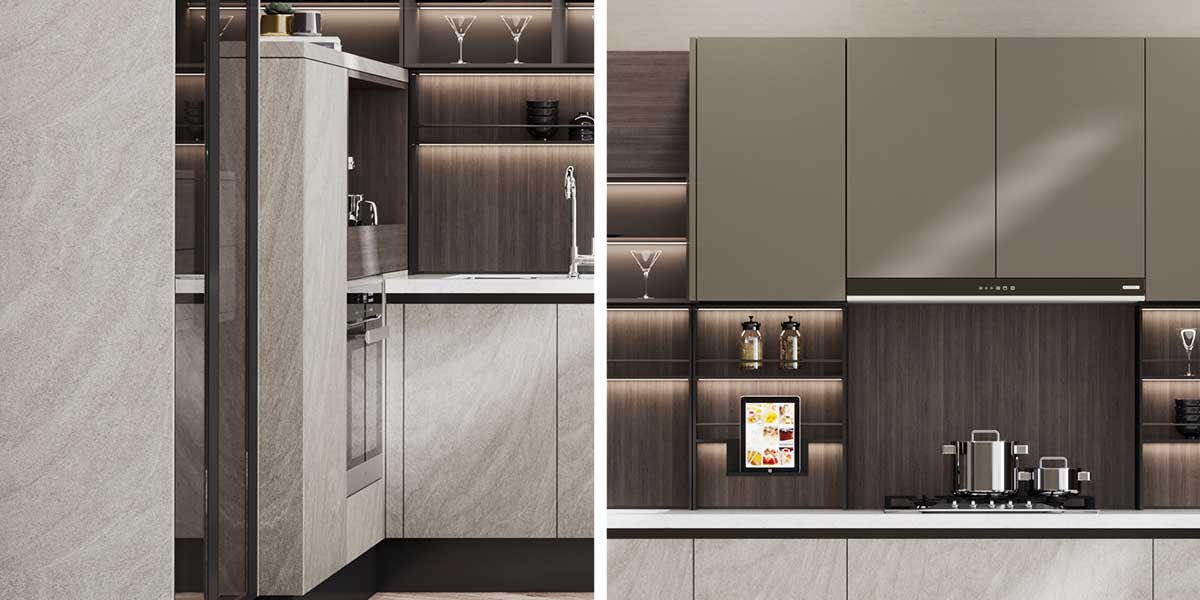 Gray Kitchen Cabinet with Laminate and Melamine Door kitchen cabinet with flat doors