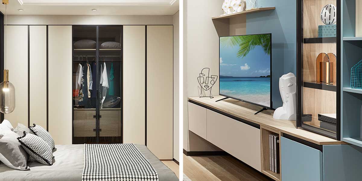 Modern Simple Style Wardrobe with Melamine and Glass Door