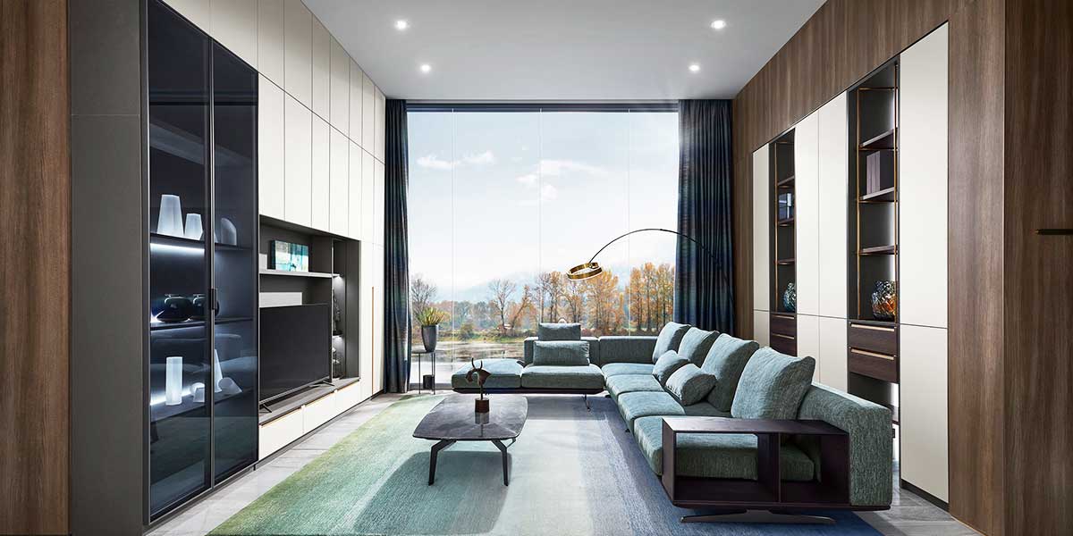 Modern Living Room with Wood and White Furniture Modern Living Room with Wood and White Furniture