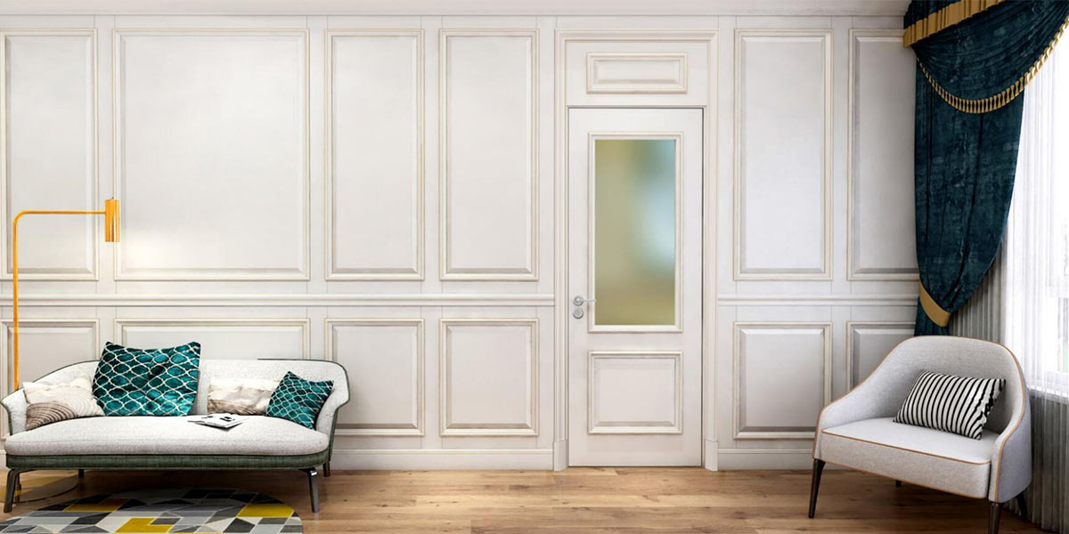 White Lacquer Shaker Interior Door with Golden Lines White Lacquer Shaker Interior Door with Golden Lines