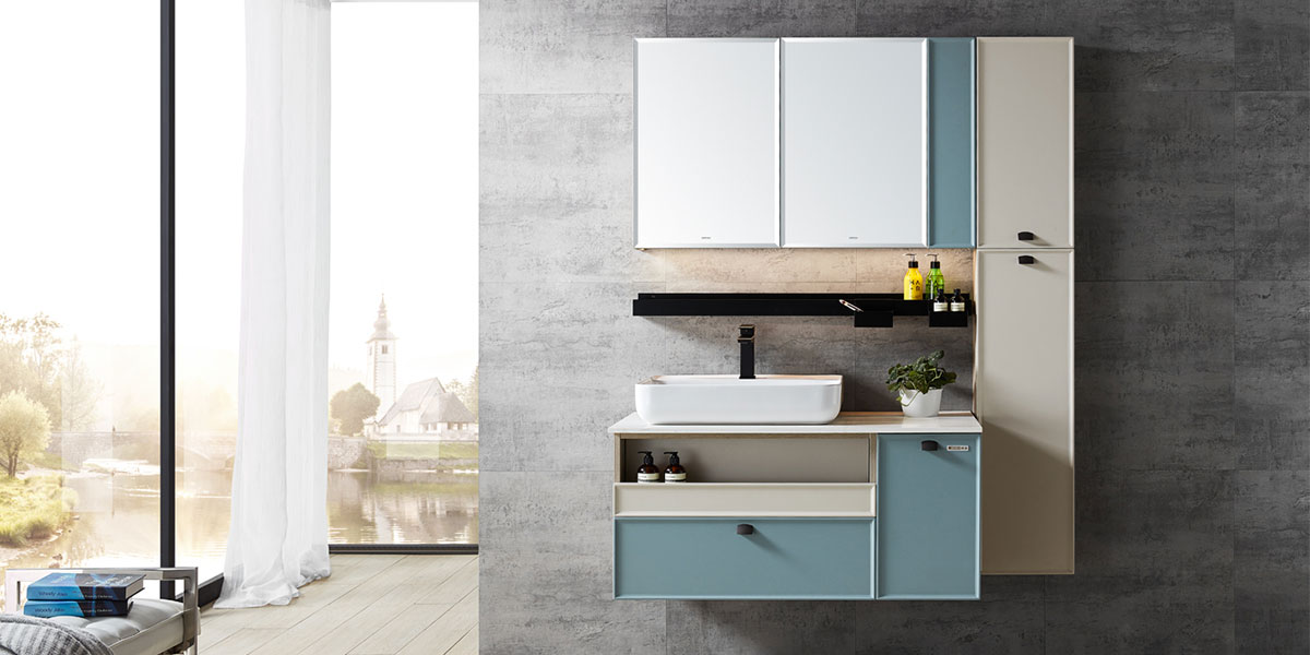 Blue and White PVC Wood Bathroom Vanity