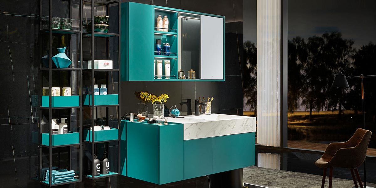 Dark Green Lacquer Bathroom Cabinets Vanity
