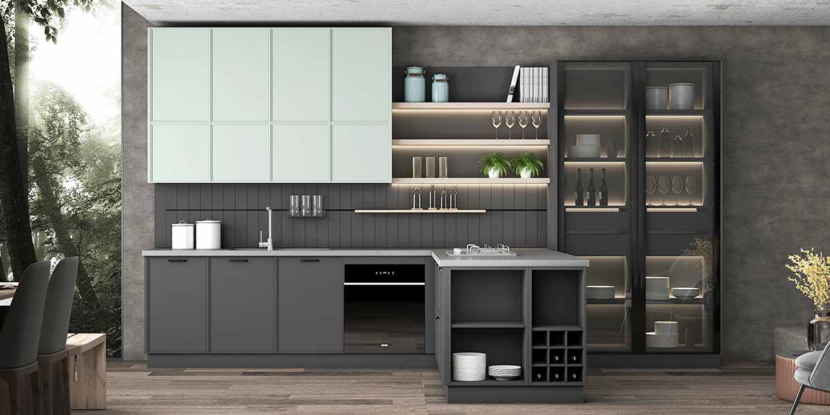 PVC Kitchen Cabinets in Gray and Green PVC Kitchen Cabinets in Gray and Green