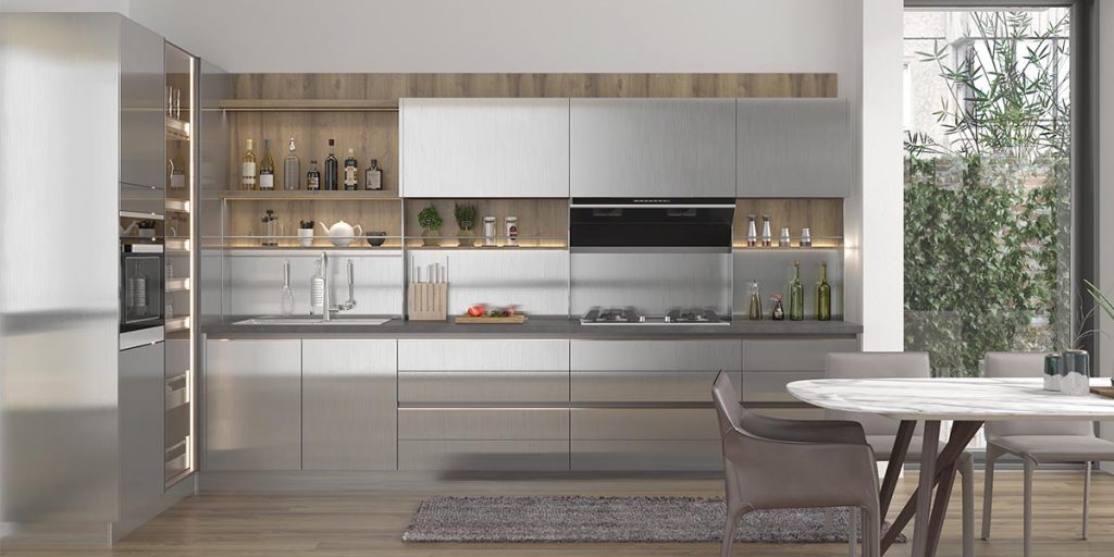 Contemporary Silver Metal PET Kitchen Cabinets