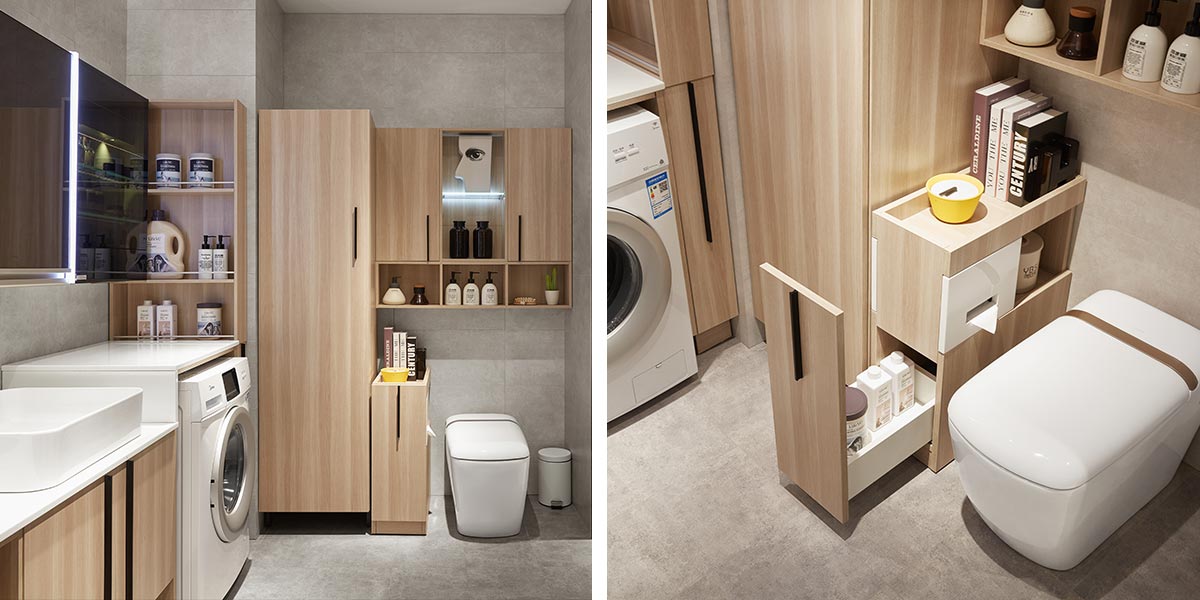 Bathroom Cabinets in Light Wood Tone Bathroom Cabinets in Light Wood Tone