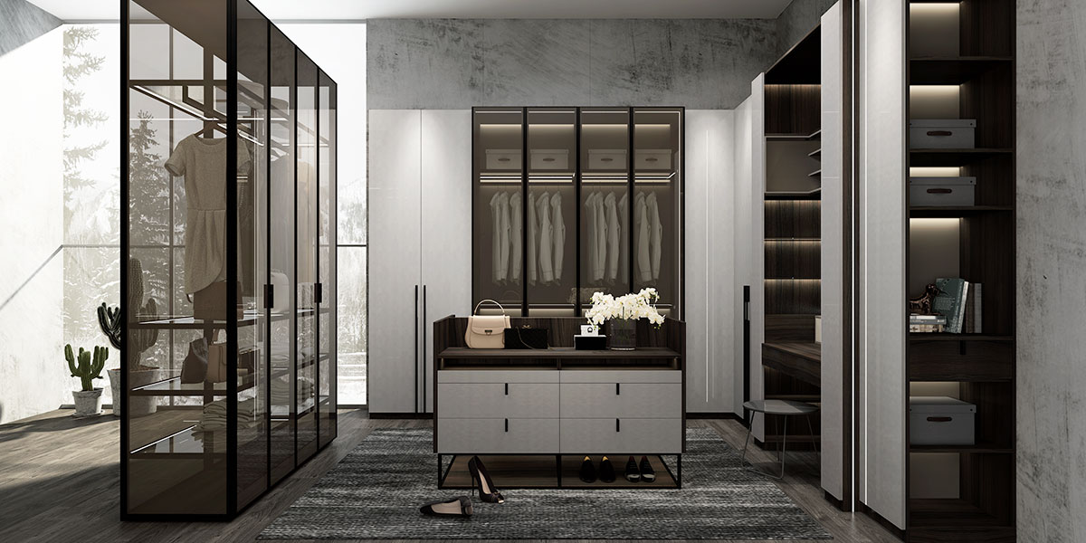 High Gloss White UV Lacquer Walk in Closet