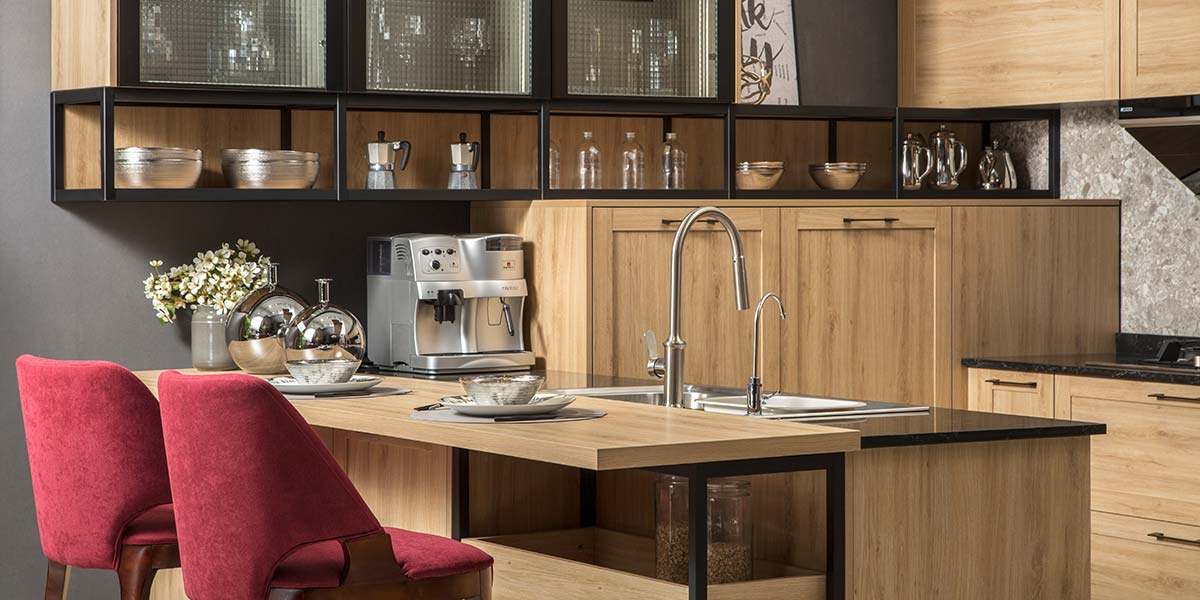 Rustic Melamine Wood Kitchen Cabinets