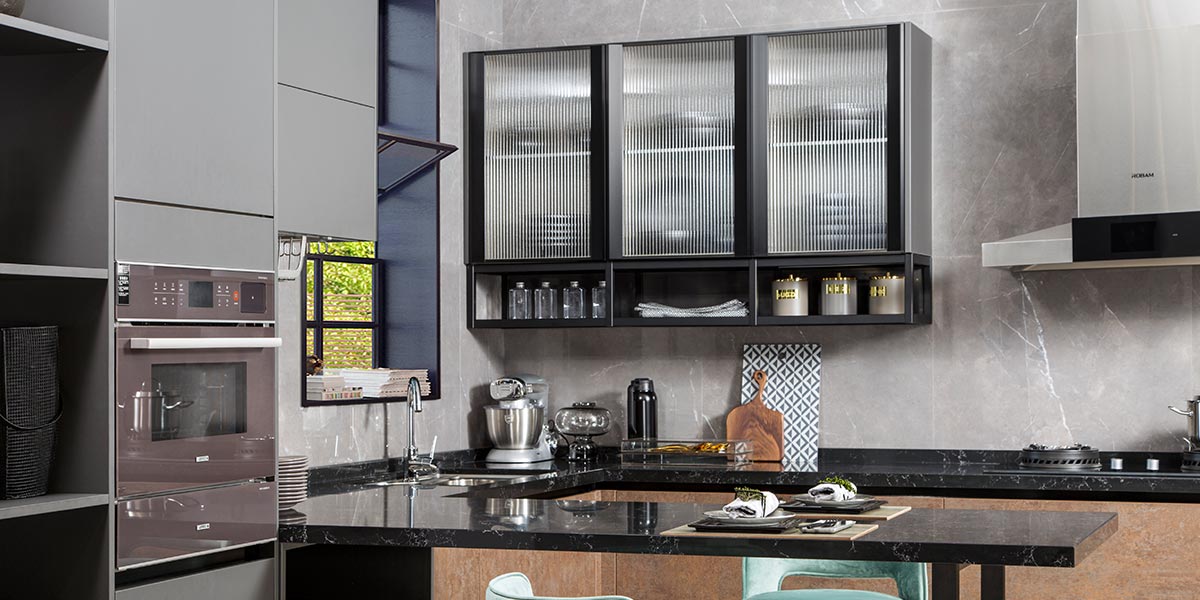 MFC Kitchen Cabinets Set in Rusty Brass Color