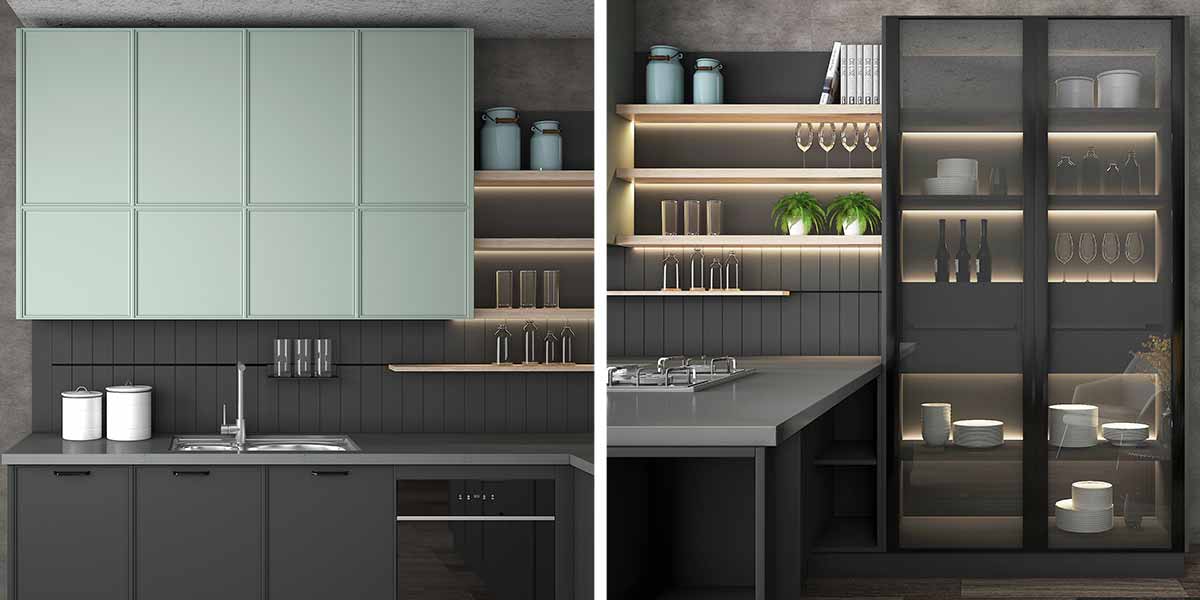 PVC Kitchen Cabinets in Gray and Green PVC Kitchen Cabinets in Gray and Green