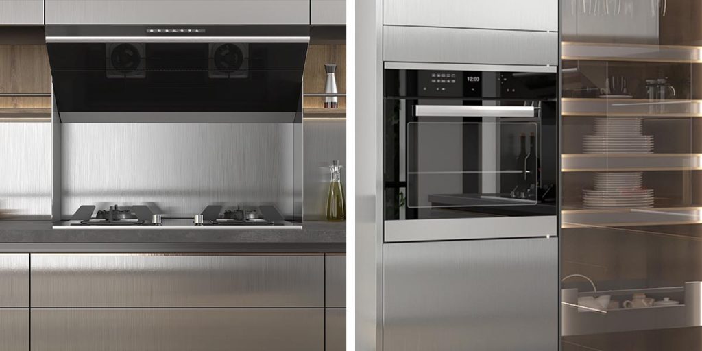 Contemporary Silver Metal PET Kitchen Cabinets