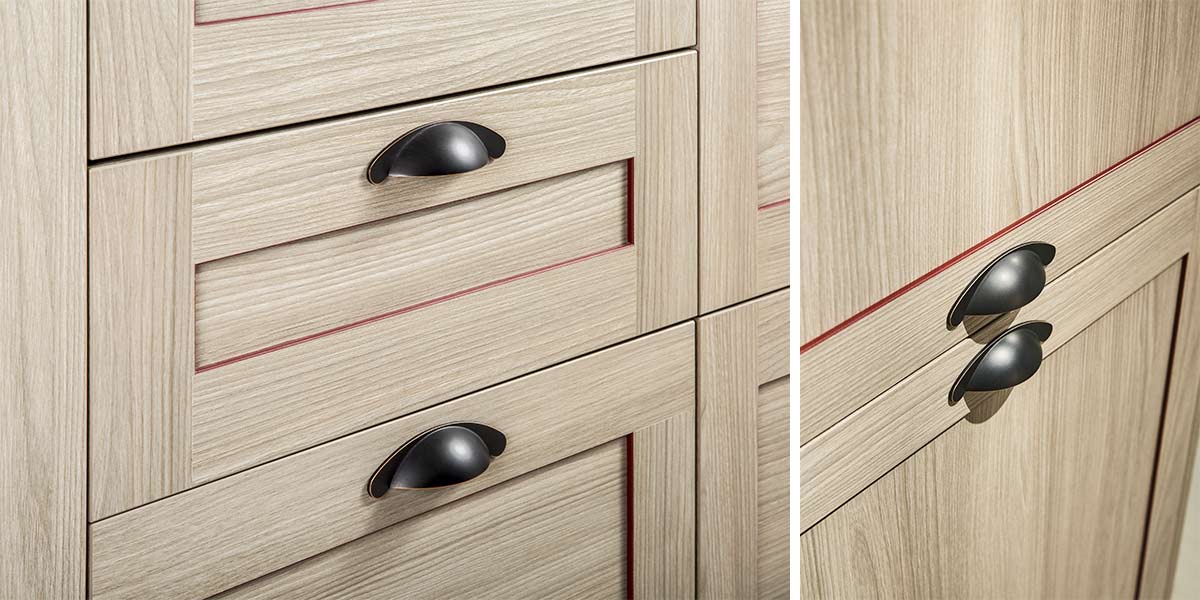 Classic Wood Grain Kitchen Cabinet Kitchen cabinet drawer with dark handle