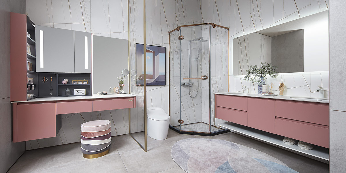 Double Basin Bathroom Vanity in Red