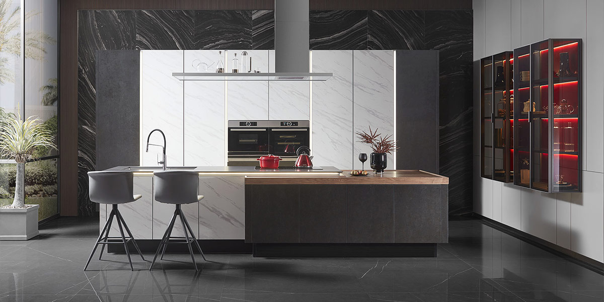Modern Kitchen Cabinets with Sintered Stone