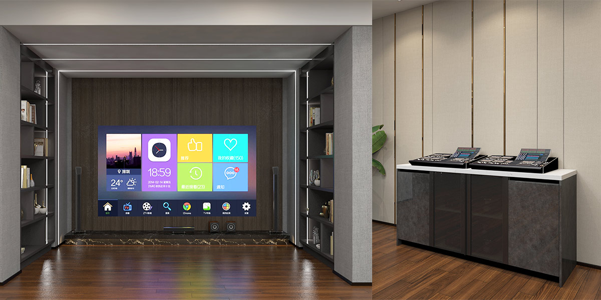 A KTV room with storage features