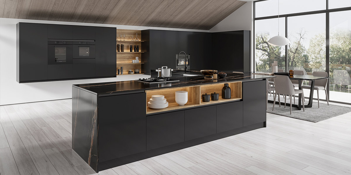 Modern Matte Black Kitchen Cabinets OBK22-Dark Modern Matte Black Kitchen Cabinets OBK22-Dark