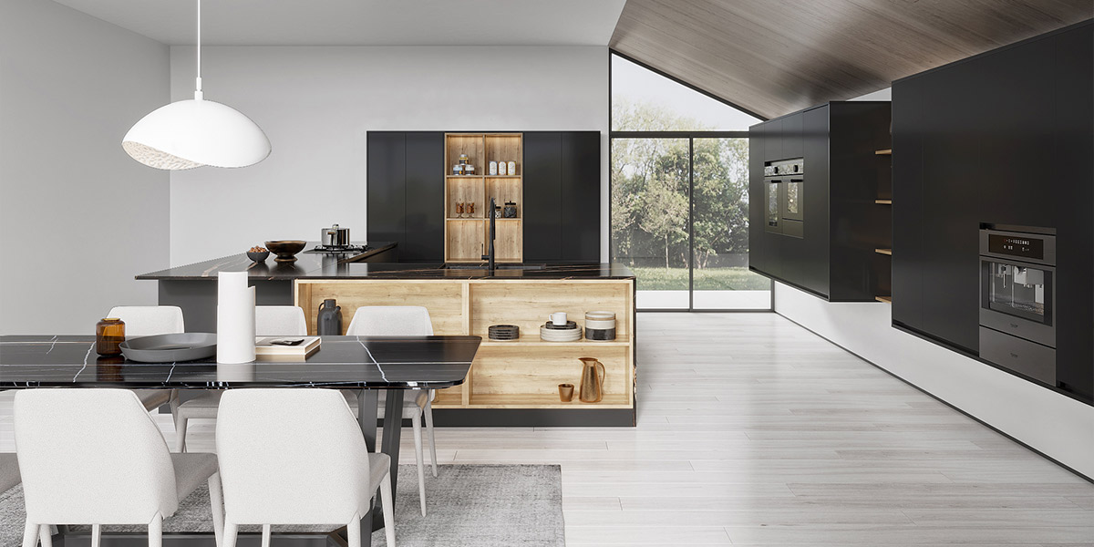 Modern Matte Black Kitchen Cabinets OBK22-Dark Modern Matte Black Kitchen Cabinets OBK22-Dark