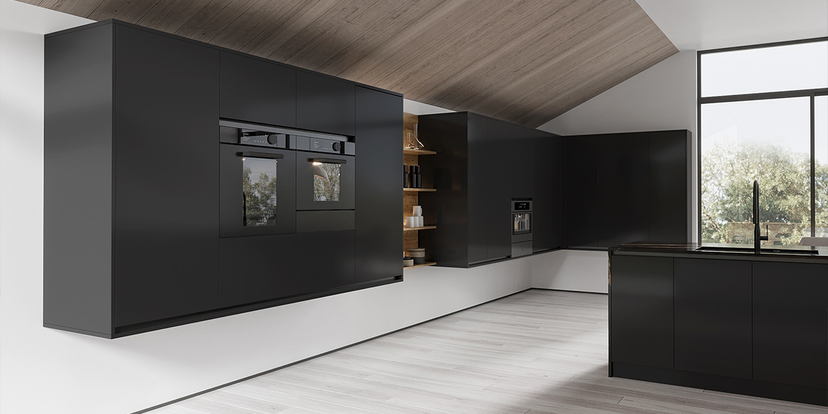 Modern Matte Black Kitchen Cabinets OBK22-Dark Modern Matte Black Kitchen Cabinets OBK22-Dark