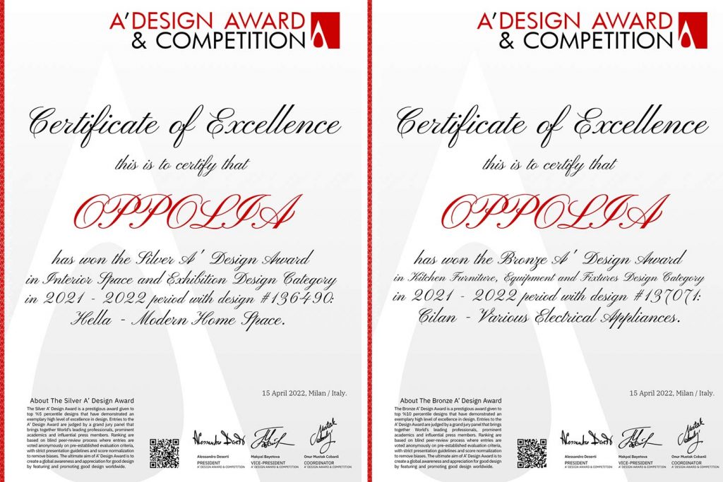 OPPOLIA Wins the A' Design Award in 2021-2022 Period