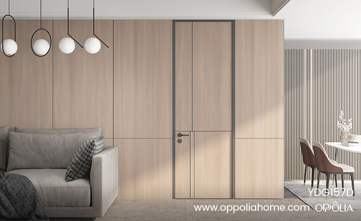 Ceiling-Height Wooden Door in Yellow Oak PVC Finish YDG157D