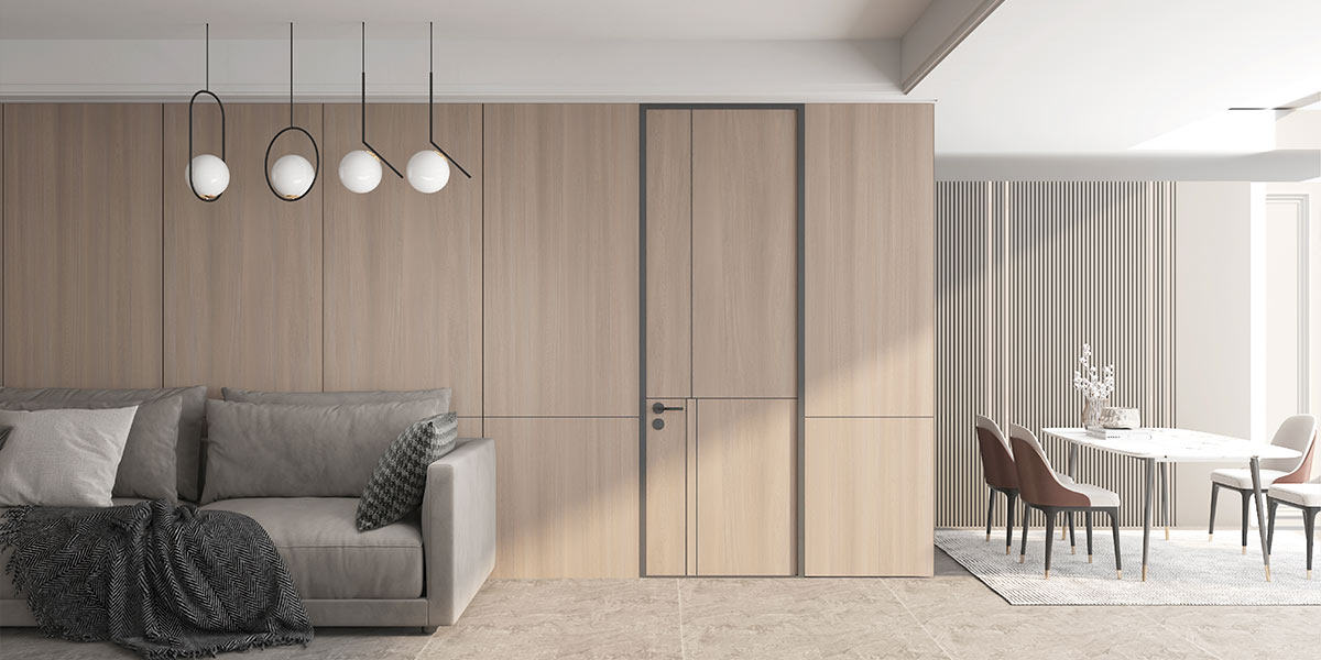 Ceiling-Height Wooden Door in Yellow Oak PVC Finish Ceiling-Height Wooden Door in Yellow Oak PVC Finish