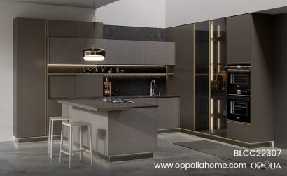 Custom Built Kitchen Cabinets in Coffee Color