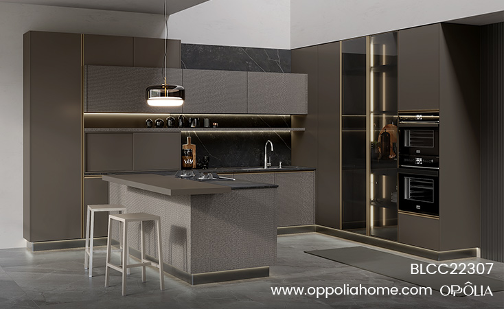 Custom Built Kitchen Cabinets in Coffee Color