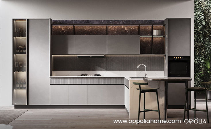 Grey Kitchen Cabinets with White Countertops
