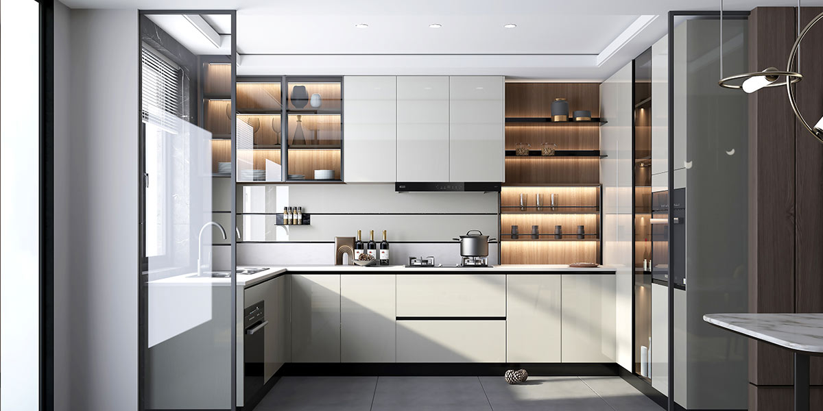 High Gloss White and Wood Frameless Kitchen Cabinets High Gloss White and Wood Frameless Kitchen Cabinets