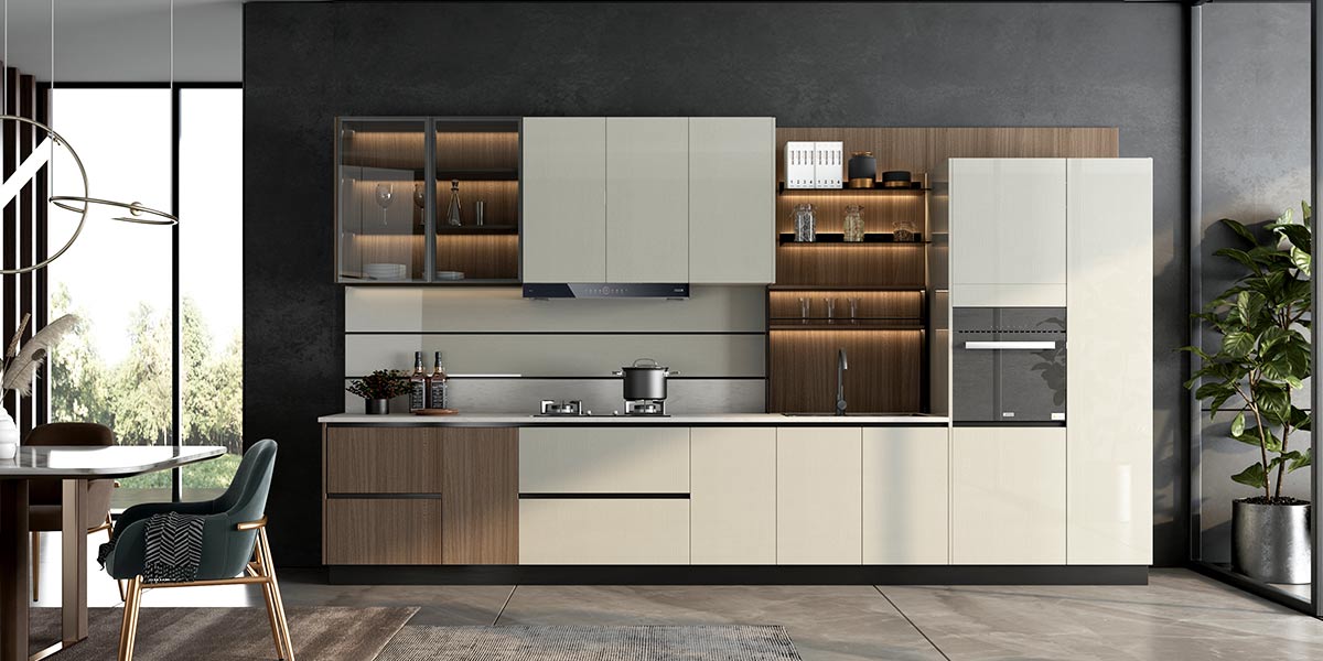 High Gloss White and Wood Frameless Kitchen Cabinets High Gloss White and Wood Frameless Kitchen Cabinets