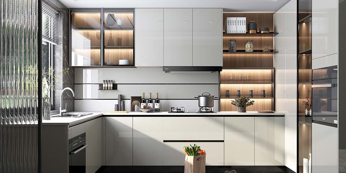High Gloss White and Wood Frameless Kitchen Cabinets High Gloss White and Wood Frameless Kitchen Cabinets