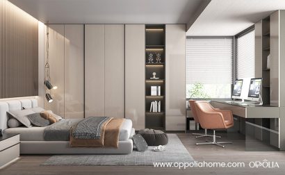 Inbuilt Glossy White Wardrobe with Drawers
