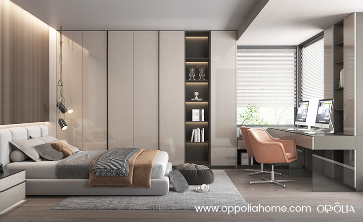 Inbuilt Glossy White Wardrobe with Drawers