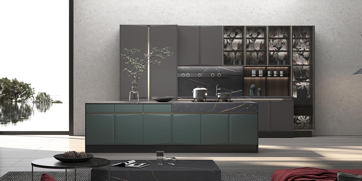 Innovative Dark Grey and Green Kitchen Idea