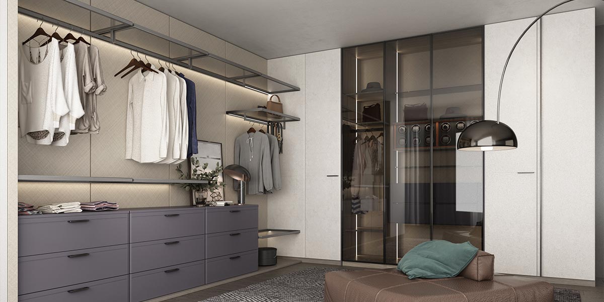 Light Grey and Purple PVC Bedroom Cupboards