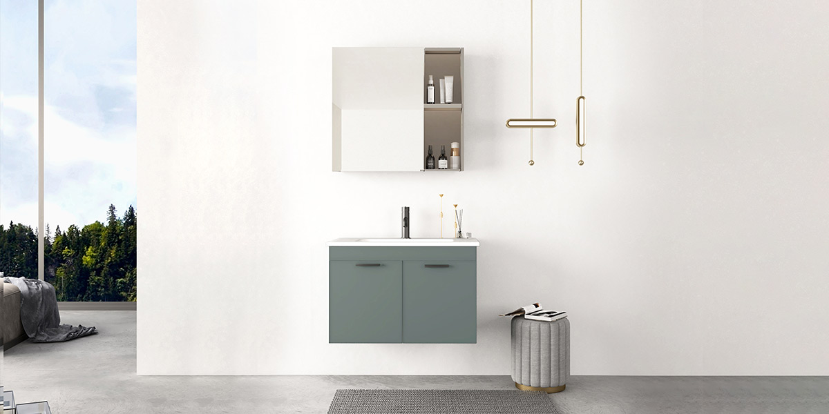 Modern Blue Gray Wall Hung Vanity Unit