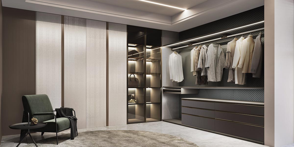 Modern Corner L Shape Wardrobe Design Luxury L-shaped Corner Wardrobe with open shelves