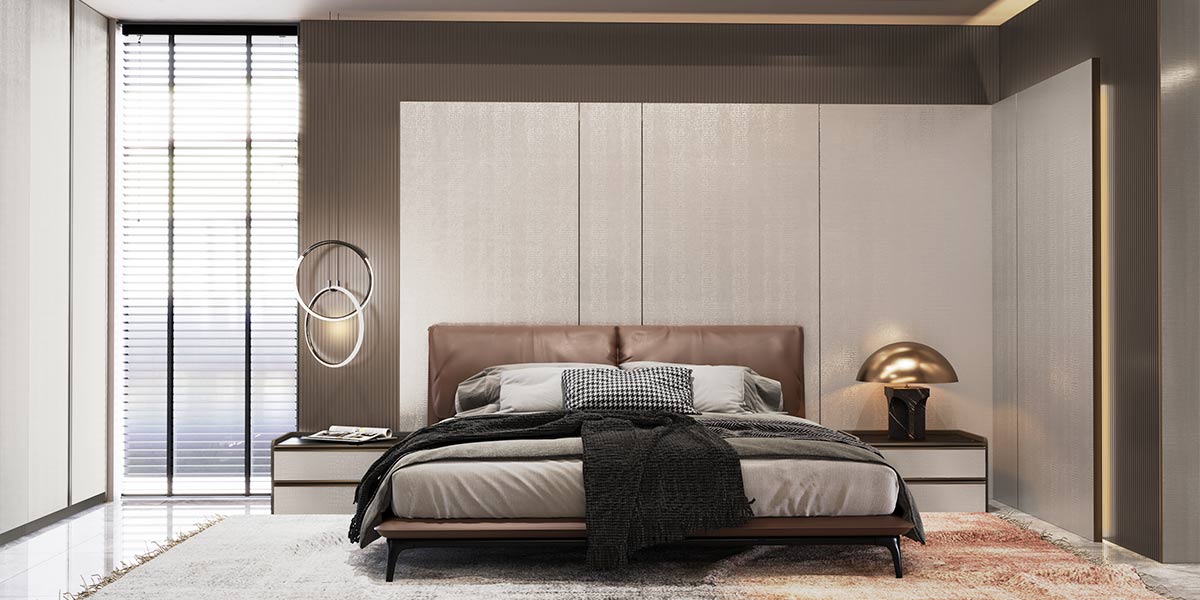 Modern Corner L Shape Wardrobe Design Luxury bedroom with wooden wall panels