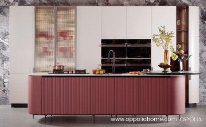 modern curved kitchen cabinetry with island