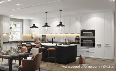 White Shaker Kitchen Cabinets with Black Island