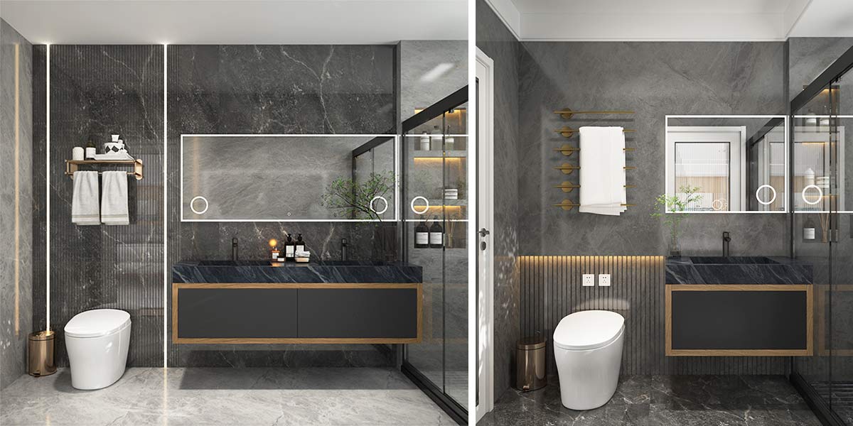 Black Bathroom Vanity with Blue Grey Countertop Black Bathroom Vanity with Blue Grey Countertop