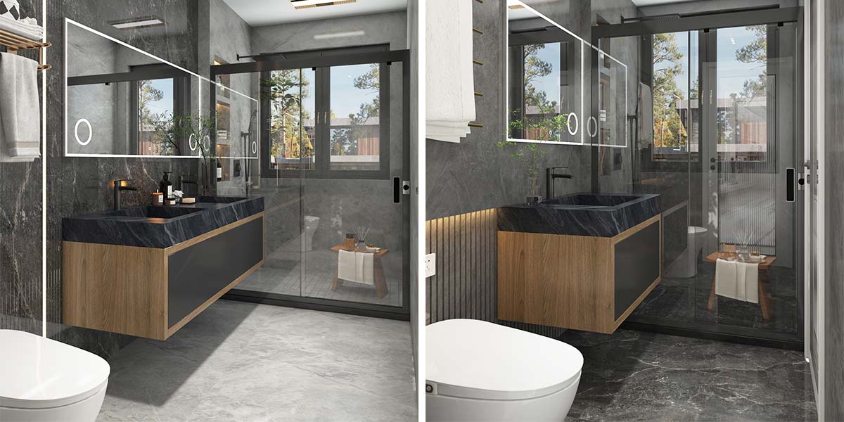 Black Bathroom Vanity with Blue Grey Countertop Black Bathroom Vanity with Blue Grey Countertop