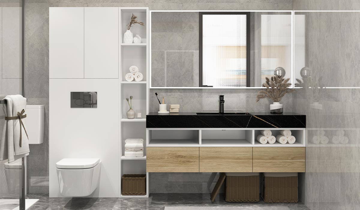 Custom Bathroom Vanity with Tall Side Cabinet