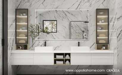 Floating Double Vanity White Bathroom Cabinets