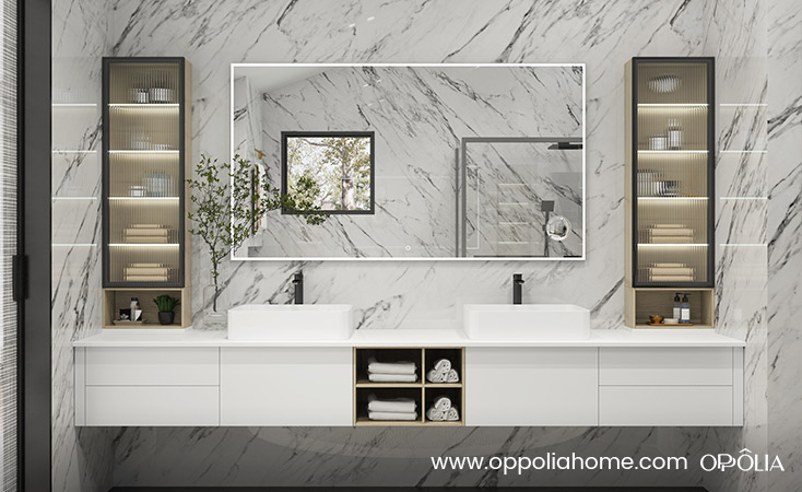 Floating Double Vanity White Bathroom Cabinets