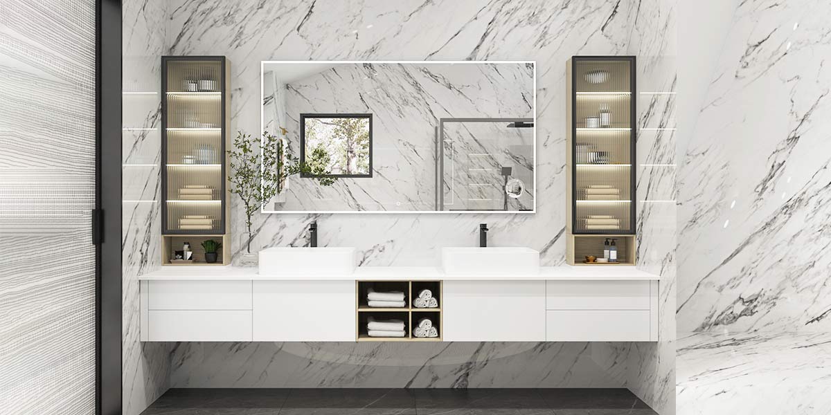 Floating Double Vanity White Bathroom Cabinets 