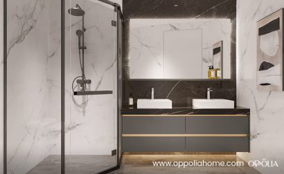 Grey Vanity with Black Countertop