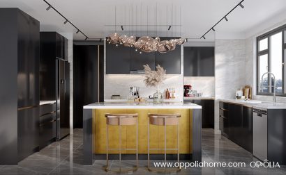Modern Kitchen Dark Cabinets with Island