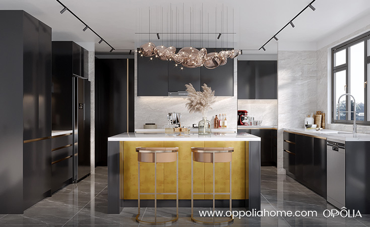 Modern Kitchen Dark Cabinets with Island