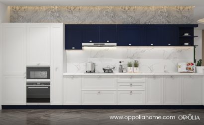 Navy and White Shaker Kitchen Cabinets